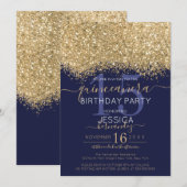 Luxe Gouden Marine Glitter Confetti Quinceañera Kaart (Voorkant / Achterkant)