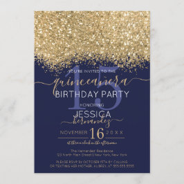 Luxe Gouden Marine Glitter Confetti Quinceañera Kaart