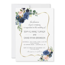Luxe Gouden Marineblauw Blush Bloemen Bloeiende Tr