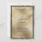 Luxe gouden marineblauw monogram initialen Huwelij Kaart (Voorkant)