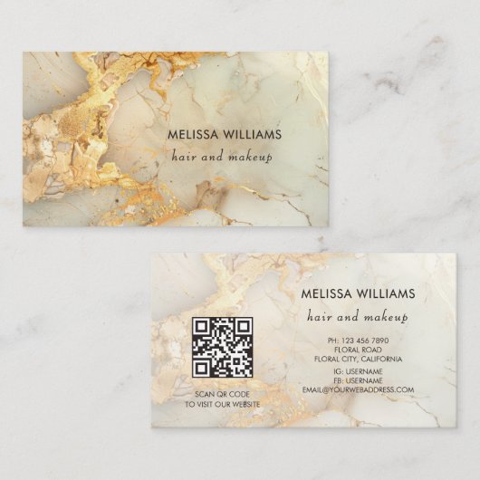 Luxe Gouden Marmer | QR Code Visitekaartje (Voorkant / Achterkant)