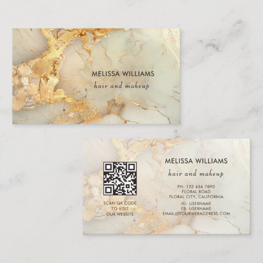 Luxe Gouden Marmer | QR Code Visitekaartje (Voorkant / Achterkant)