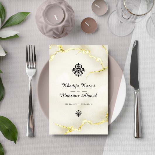 Luxe gouden marmeren textuur bruiloft menu Kaart