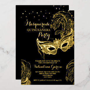 Luxe Gouden Maskerade Quinceañera Uitnodiging