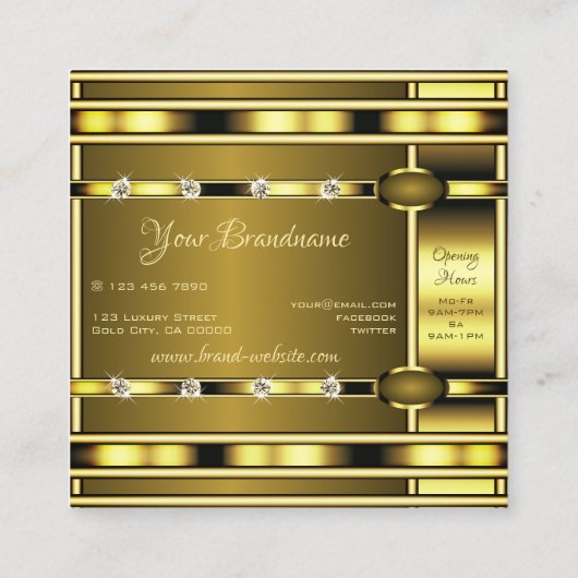 Luxe Gouden met Lichtgevende Faux Strass Vierkante Visitekaartje (Achterkant)