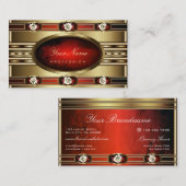 Luxe Gouden met Rood Marmer en Faux Diamonds Visitekaartje (Voorkant / Achterkant)