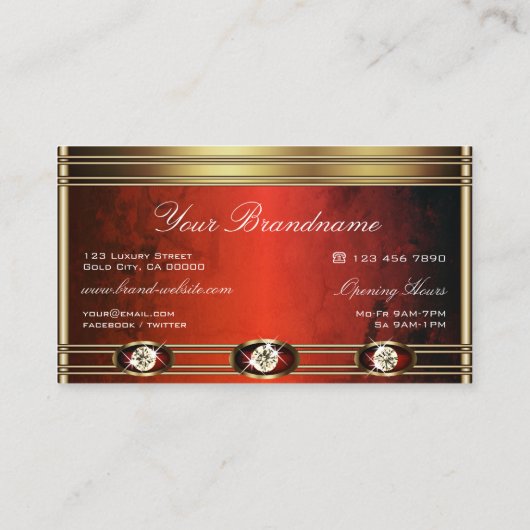 Luxe Gouden met Rood Marmer en Faux Diamonds Visitekaartje (Achterkant)