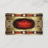 Luxe Gouden met Rood Marmer en Faux Diamonds Visitekaartje (Voorkant)
