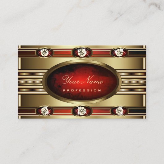 Luxe Gouden met Rood Marmer en Faux Diamonds Visitekaartje (Voorkant)