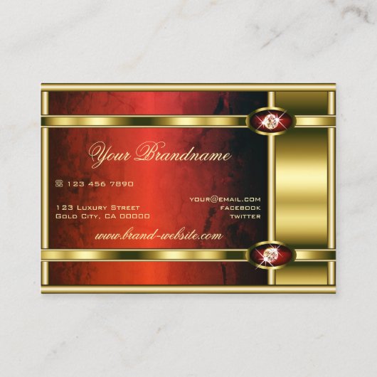 Luxe Gouden met Rood Marmer en Faux Diamonds Visitekaartje (Achterkant)