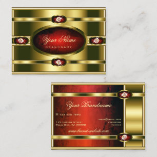 Luxe Gouden met Rood Marmer en Faux Diamonds Visitekaartje