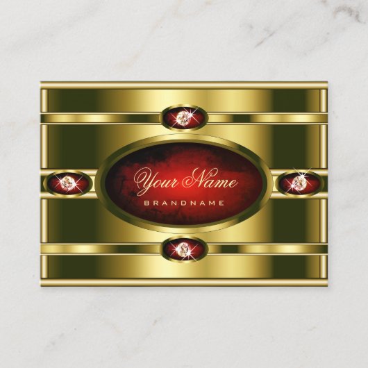 Luxe Gouden met Rood Marmer en Faux Diamonds Visitekaartje (Voorkant)