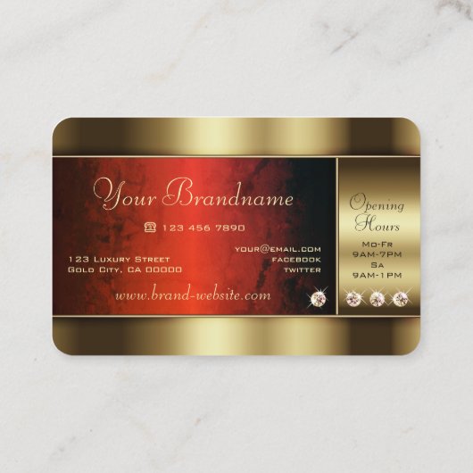 Luxe Gouden met Rood Marmeren Patroon en Diamanten Visitekaartje (Achterkant)