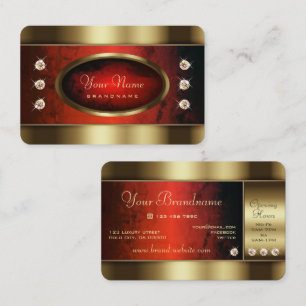 Luxe Gouden met Rood Marmeren Patroon en Diamanten Visitekaartje