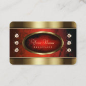 Luxe Gouden met Rood Marmeren Patroon en Diamanten Visitekaartje (Voorkant)