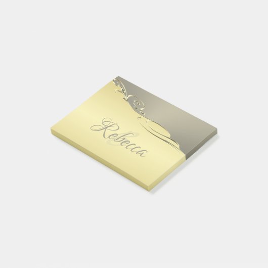 Luxe gouden metaal decoratie op goud en zilver post-it® notes (Schuin)
