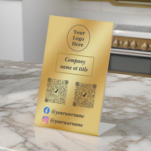 Luxe gouden metaal reclamebord met voetstuk