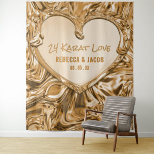 Luxe Gouden Metalen Hart Achtergrond Wandkleed