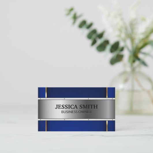Luxe gouden metallic blauwe achtergrond visitekaartje (Staand voorkant)