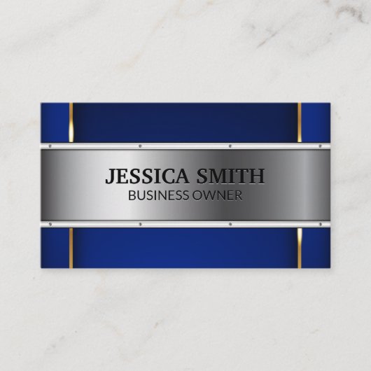Luxe gouden metallic blauwe achtergrond visitekaartje (Voorkant)