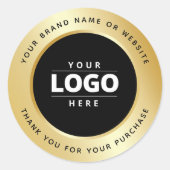 Luxe gouden metallic zwarte Logo Dank u Ronde Sticker (Voorkant)