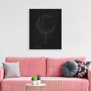 Luxe Gouden Minimalistische Maan Canvas Kunst