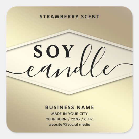 Luxe gouden moderne gouden script soja kaarslabel vierkante sticker (Voorkant)