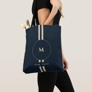 Luxe Gouden Monogram Eerste Middernacht Navy Resor Tote Bag