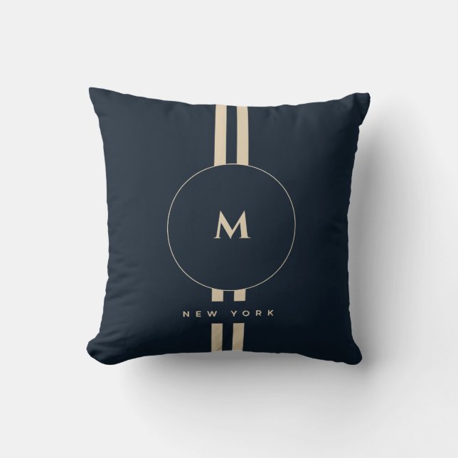 Luxe Gouden Monogram Initiaal Middernacht Navy Kussen (Voorkant)