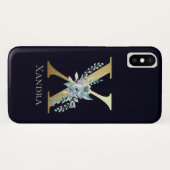Luxe Gouden Monogram Letter X Bloem Blauw Naam Case-Mate iPhone Case (Achterkant (horizontaal))
