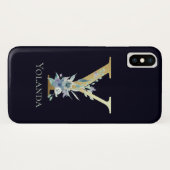 Luxe Gouden Monogram Letter Y Bloem Blauw Naam Case-Mate iPhone Case (Achterkant (horizontaal))