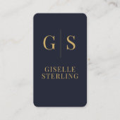 Luxe Gouden Monogram Marine Blauw QR Code Visitekaartje (Voorkant)