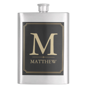 Luxe Gouden Monogram Zwarte Hip Flask Flacon