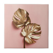 Luxe gouden monstera bladeren.  tegeltje (Voorkant)