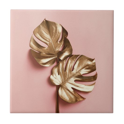 Luxe gouden monstera bladeren.  tegeltje (Voorkant)