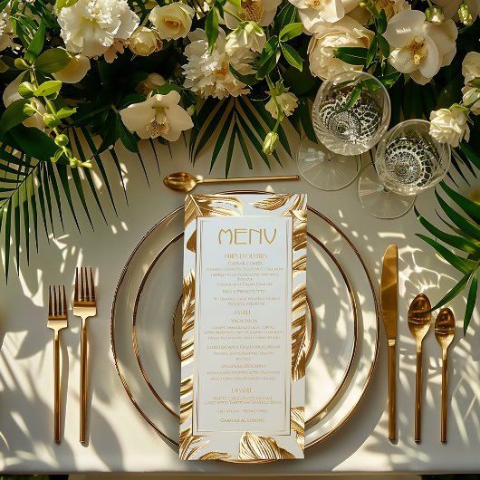 Luxe Gouden Monstera Tropische Bruiloft Menu