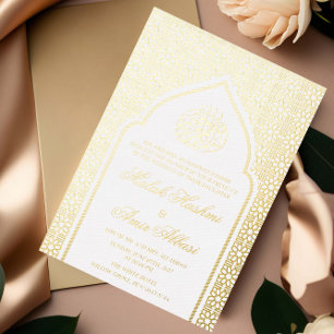 Luxe Gouden Moskee Islamitische Moslim Huwelijk Folie Uitnodiging