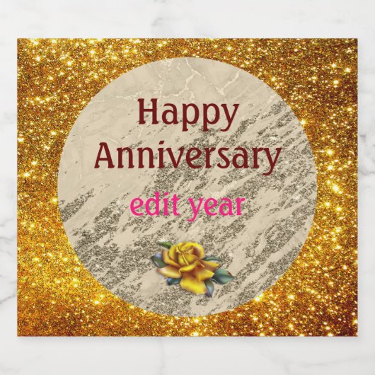 Luxe Gouden Mousserende Wijn Glitter Marmer Custom Sparkling Wijnetiket (Enkel label)