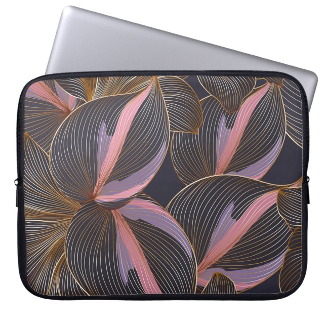 Luxe gouden naadloze florale achtergrond met trop laptop sleeve (Voorkant)