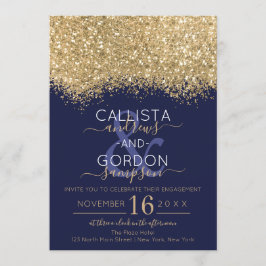 Luxe Gouden Navy Glitter Confetti Verloving Kaart