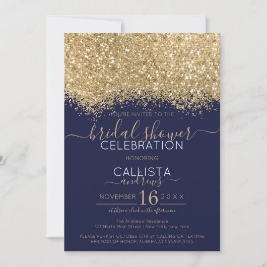 Luxe Gouden Navy Glitter Confetti Vrijgezellenfees Kaart (Voorkant)