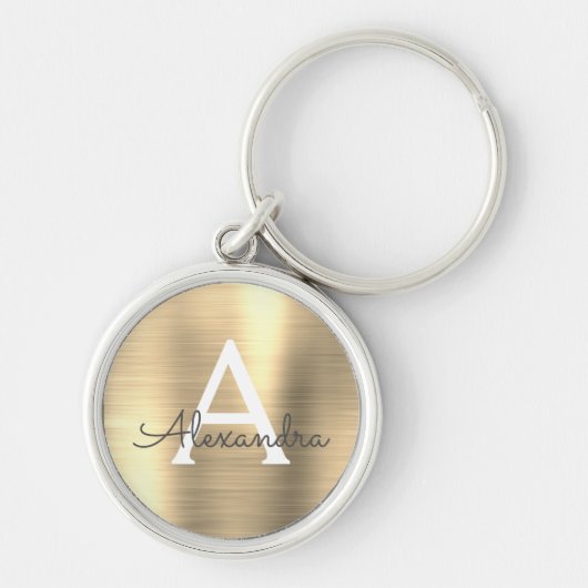 Luxe Gouden Nep RVS Monogram Sleutelhanger (Voorkant)