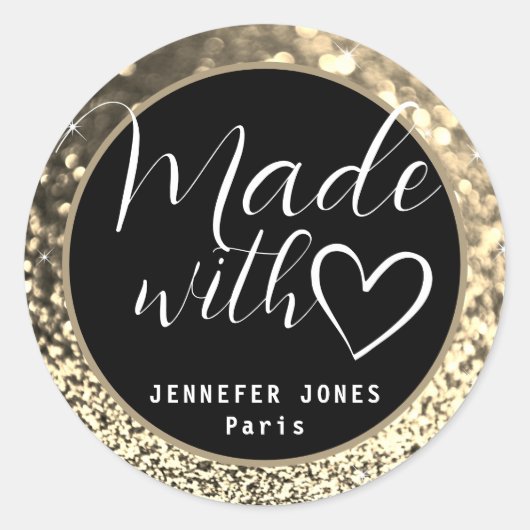 Luxe Gouden Ombre Glitter Gemaakt met Liefde Ronde Sticker (Voorkant)