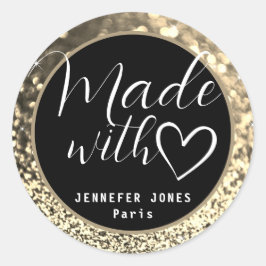 Luxe Gouden Ombre Glitter Gemaakt met Liefde Ronde Sticker