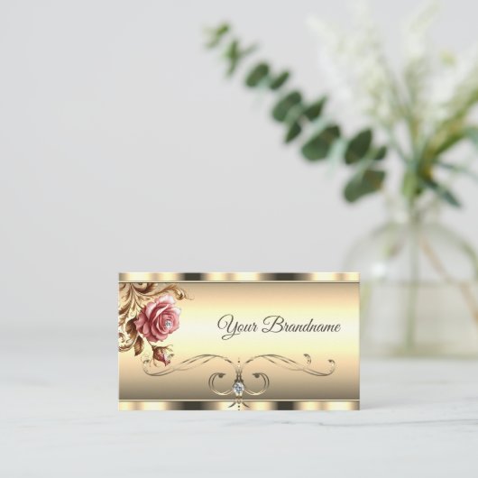 Luxe Gouden Ombre Kleur Gradiënt Roze  Roos Visitekaartje (Staand voorkant)