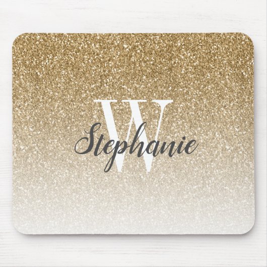 Luxe Gouden Ombre Nep Glitter Monogram Muismat (Voorkant)