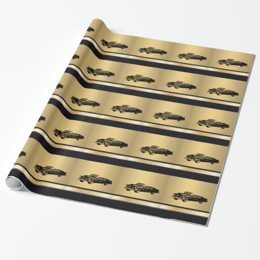 luxe gouden  oude auto op maat cadeaupapier (Uitgerold)
