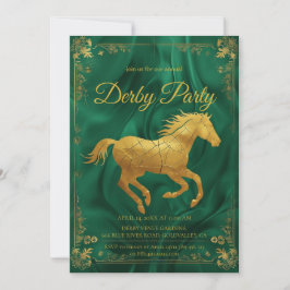 Luxe gouden paard Derby-feestuitnodiging met Kaart
