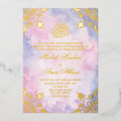 Luxe gouden Paarse & roze islamitische islamitisch Folie Uitnodiging (Voorkant)