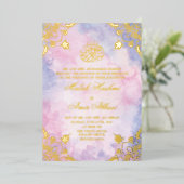 Luxe gouden Paarse & roze islamitische islamitisch Folie Uitnodiging (Staand Voorkant)